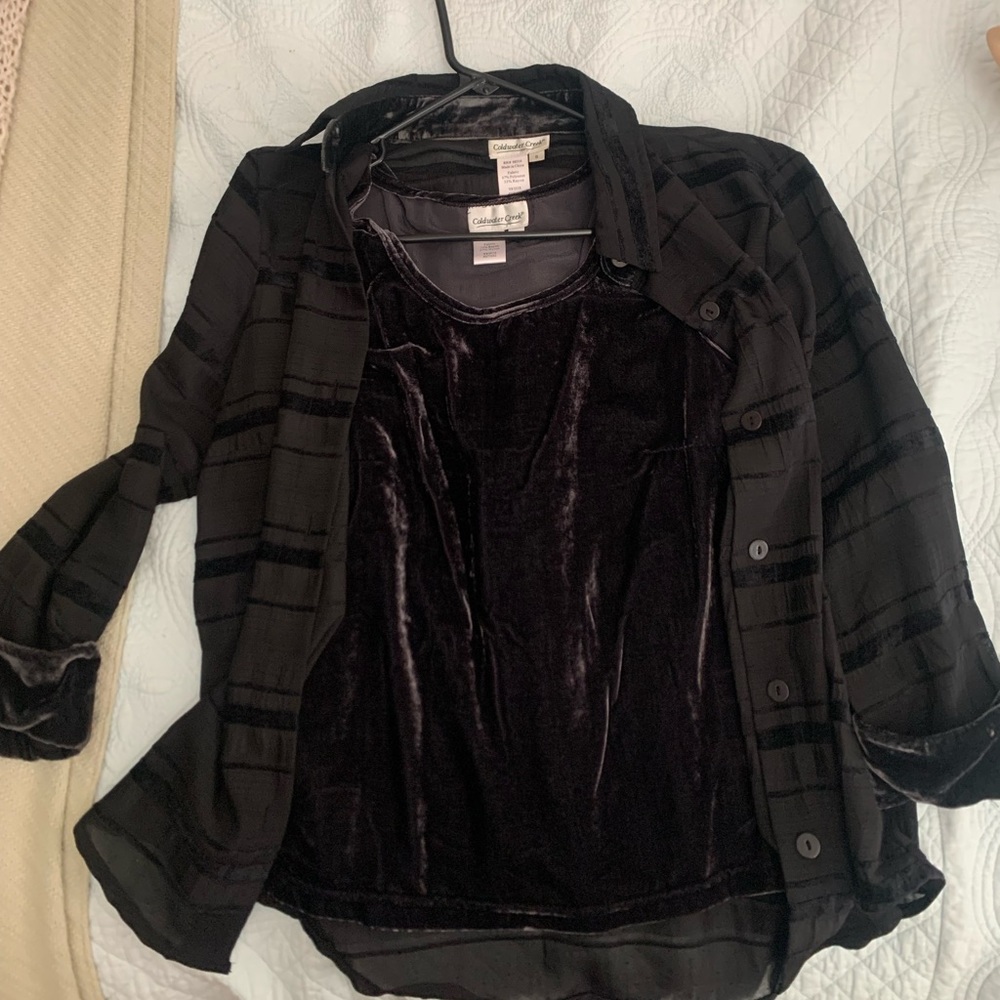 Shirt set- black velvet tank with matching velvet-detailed shirt